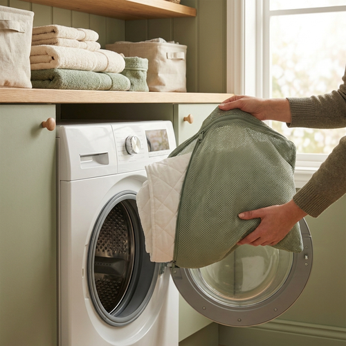 The Wash Bag going into a washing machine with a layer inside