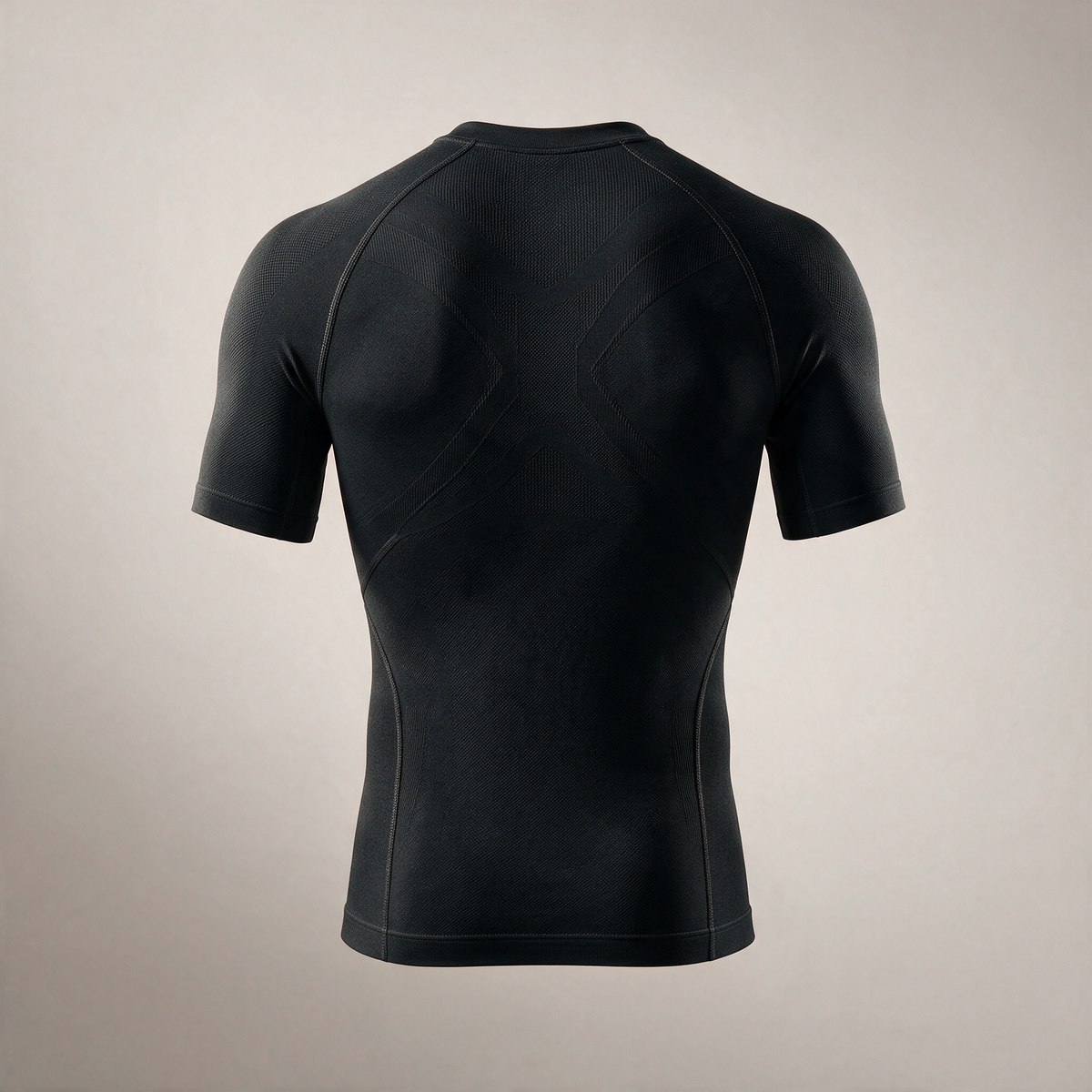 Posture Compression Wear Shirt, back view of the graded compression zones